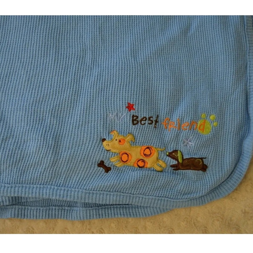 Koala Baby My Best Friend Puppy Dog Blanket Blue Thermal Waffle Weave Tan Brown